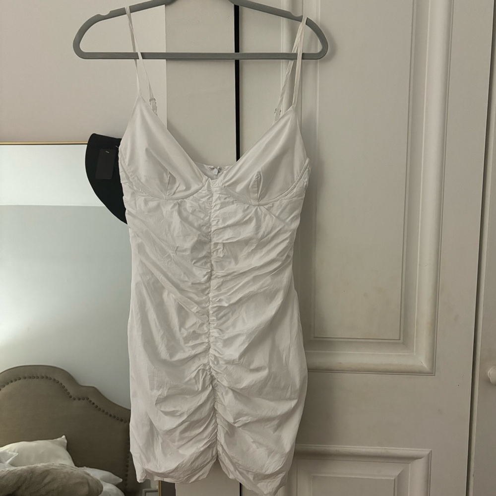 Superdown White Ruched Mini Dress